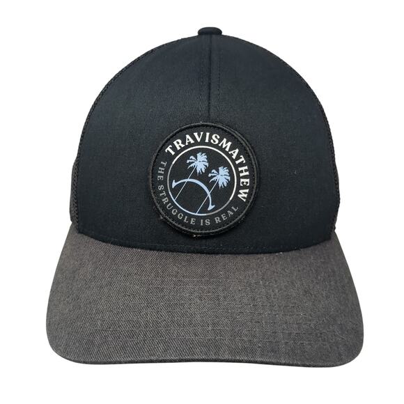 Travis Mathew The Struggle is Real Trucker Cap Black One Size Adjustable Flexfit - Picture 1 of 9